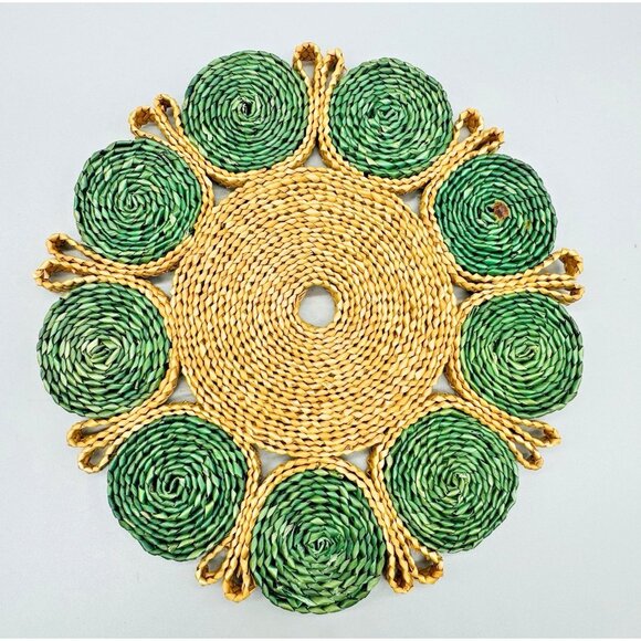 Rafia Woven Colorful Trivets Boho Style Decor Set of 2 1970s Purple Green 7 inch - Picture 4 of 5